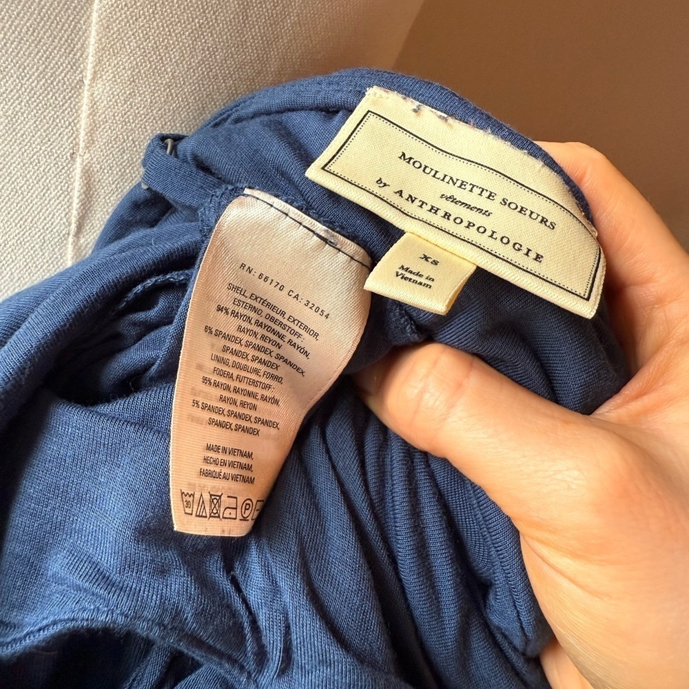 NWOT Moulinette Soeurs Blue Ruched Tie Front Maxi Dress - Picture 3 of 3